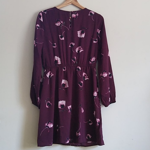 Maurices Long Sleeve Burgundy Floral Print Dress - Picture 3 of 4